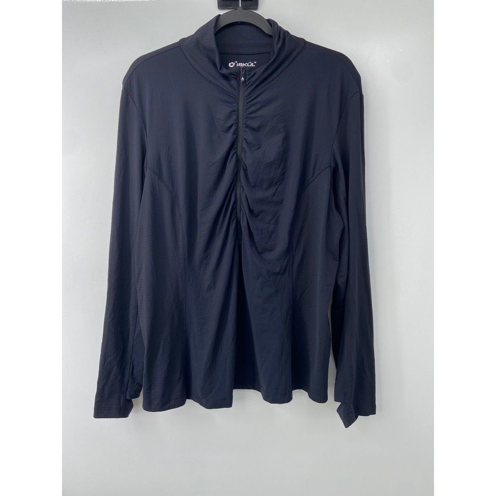 IBKUL Shirt Women 2XL Black Ruched 1/4 Zip Activewear Athleisure Golf Pickleball